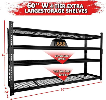 Storage Shelves, Garage Shelving Heavy Duty 2640LBS Capacity, 4 Tier Utility - Image 3