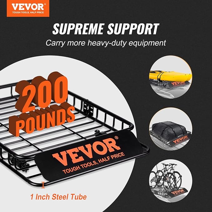 VEVOR Roof Rack Cargo Basket, Heavy-Duty 200 LBS Capacity Universal Roof Rack - Image 2