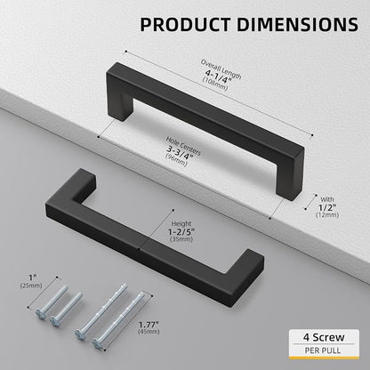 Goldenwarm 2Pack Black Square Bar Cabinet Pull Drawer Handle Stainless Steel - Image 2