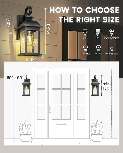 FEMILA Dusk to Dawn Outdoor Wall Sconce, Front Porch Light Fixtures Wall Mount - Image 6