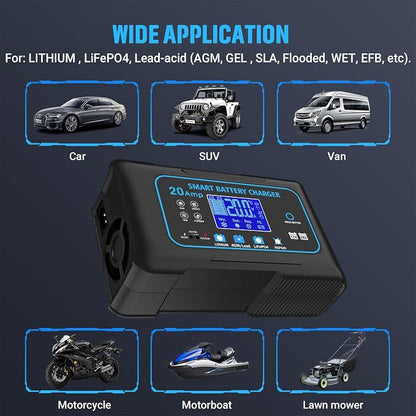 20-AMP Car Battery Charger, 12V 20A and 24V 10A Smart Automotive Charger - Image 9