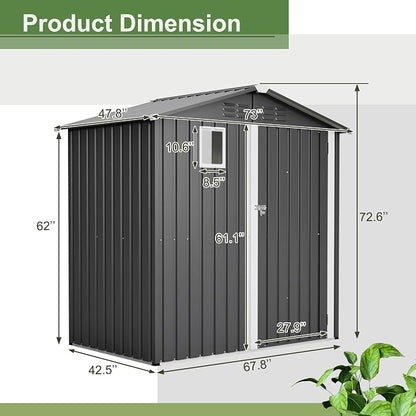 Outdoor Storage Shed, 6 X 4ft Metal Galvanized Steel Garden Shed - Image 2