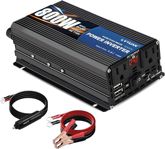 LVYUAN 800 Watt Pure Sine Wave Power Inverter 24V to 110V/120V DC to AC by LVYUAN