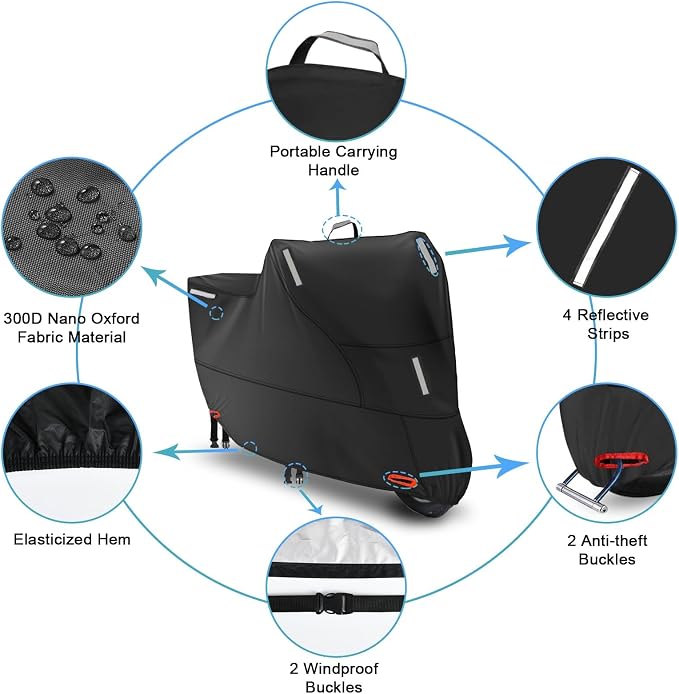 Motorbike Cover for Outside Storage, 300D Oxford Waterproof Motorcycle Scooter - Image 3
