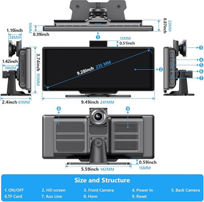 Portable Carplay Screen for Car, 9.28" HD Carplay and Android Auto Screen - Image 8