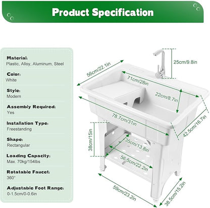 Freestanding Utility Sink Plastic Laundry Tub Sink - Image 8