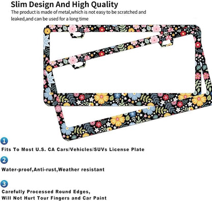 2 Pack Universal Retro Colorful Flowers License Plate Frame - Image 3