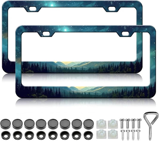 Starry Sky Mountain License Plate Frames by Unknown