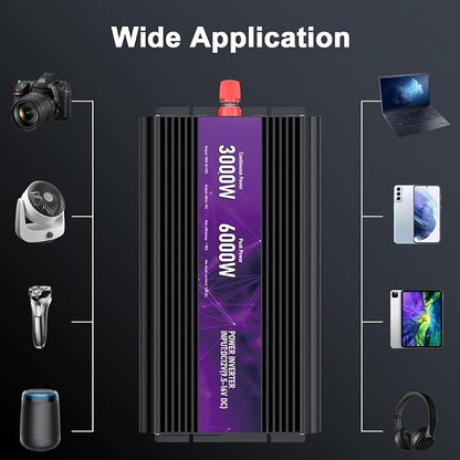 3000W Power Inverter, Peak Power 6000W 12V DC to AC 110V120V, Remote Control - Image 7