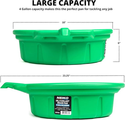 NEIKO 20761A Large Coolant/Oil Drain Pan, 4 Gallon Capacity, Antifreeze Green - Image 2