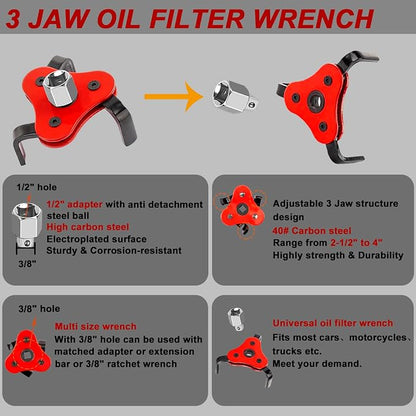 4Pcs Oil Filter Pliers Set, 3 Jaw oil filter Wrench - Image 4