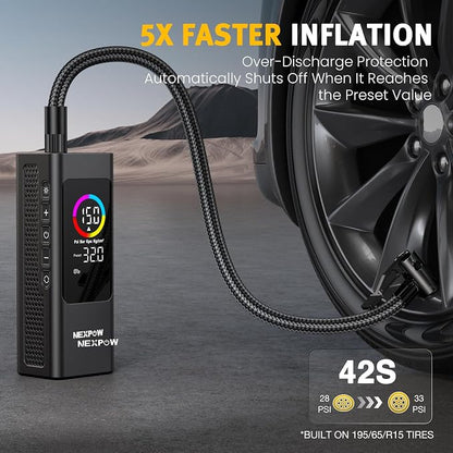 NEXPOW 150 PSI Tire Inflator Portable Air Compressor, 12000mAh Battery Auto - Image 2