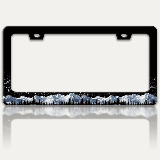Snow Mountains License Plate Frame Starry Sky Mountain Forest License Plate by RTINRAN