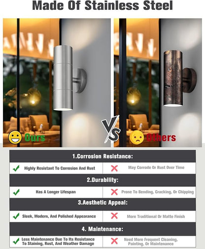 Ken & Ricky Stainless Steel Outdoor Wall Lights, Up Down Exterior Lighting - Image 5