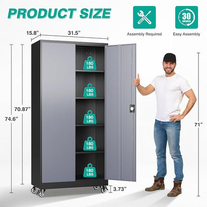 75" Tall Metal Storage Cabinet - Image 2