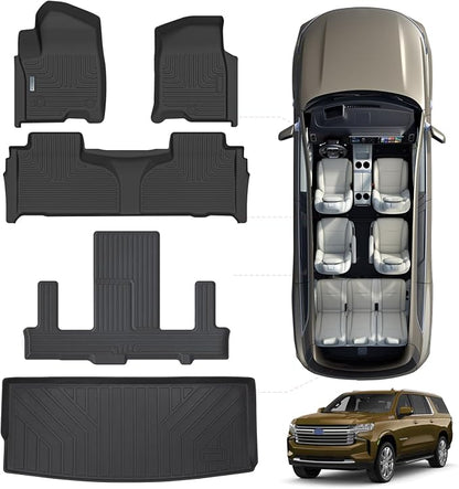 Floor Mats & Trunk Mat for Chevrolet Tahoe 2021-2024 2025-2nd Row Bucket Seat by SANBAN-AXE