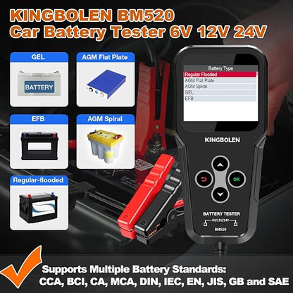 KINGBOLEN BM520 6V 12V 24V Car Battery Tester, 100-2000 CCA Automotive Load - Image 2