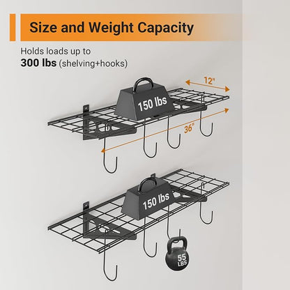 1x3 ft Garage Shelving with 8 Bike Hooks, Pantry Storage, 300 lbs Total Load - Image 2
