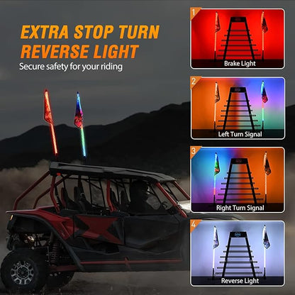 Nilight 2PCS 4FT RGB LED Whip Lights, Remote App Control w/DIY Chasing Patterns - Image 4
