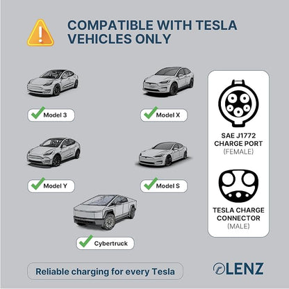 LENZ J1772 Charging Adapter for Tesla Model 3, and Cybertruck, Safety Certified - Image 3