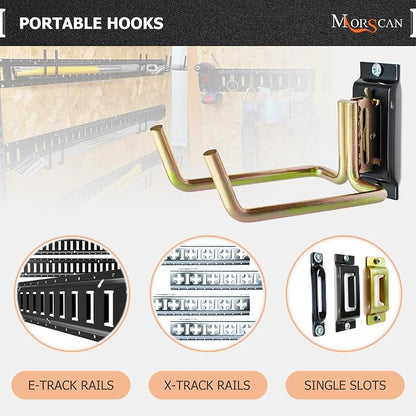 4 Pack E Track Heavy Duty Shovel Hanger, Large Steel Tool Hook Double J Hook - Image 4