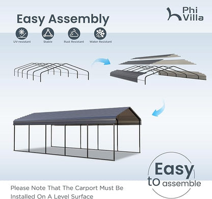 PHI VILLA Outdoor Carport Canopy 12' x 25', Metal Carport Tent Heavy Duty - Image 7