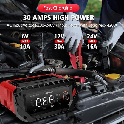 30-Amp Car Battery Charger, 6V/12V/24V Smart Automatic Automotive Charger - Image 4
