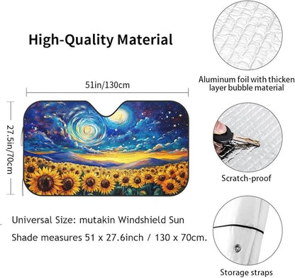 Vintage Sunflower Car Sun Shade Windshield Sunshade Foldable Front Window - Image 3