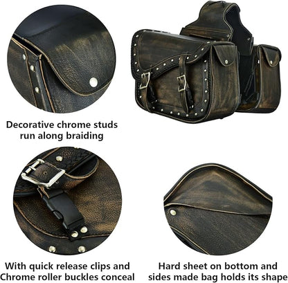 GARGOYLE BELLS Genuine Leather Motorcycle Saddle Bags Motorcycle Luggage Bag - Image 2