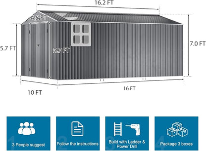 10x16 FT Metal Outdoor Shed Extra Large Waterproof Tools Storage House - Image 9