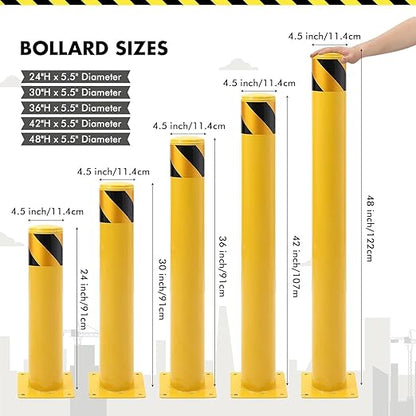 8 Pack Safety Bollard Post, 30 Inch Height 4.5 Inch Diameter Yellow Pipe Safety - Image 3