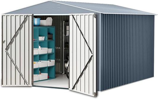 8X12FT Outdoor Metal Storage Shed, Lockable Weatherproof Garden Shed by BouPower
