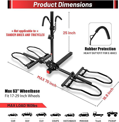 FORWODE 2" Hitch Mount Bike Rack Fits 2 X 80 lbs Bicycle, Platform Bike Rack - Image 2