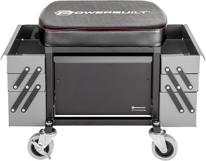 Powerbuilt Rolling Seat with Expandable Tool Trays, Roller Toolbox Garage Stool - Image 2