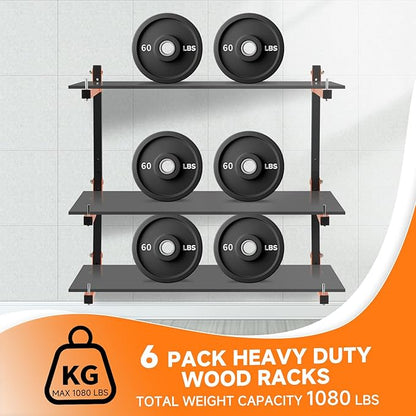 6 Pack Lumber Rack Wall Mount, Heavy Duty Wood Storage Racks, 9-Level System - Image 7