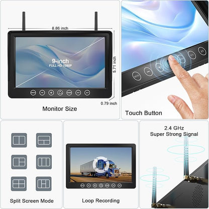 Fookoo 1080P 9" Magnetic Wireless Backup Camera, HD 9" IPS Monitor, - Image 3