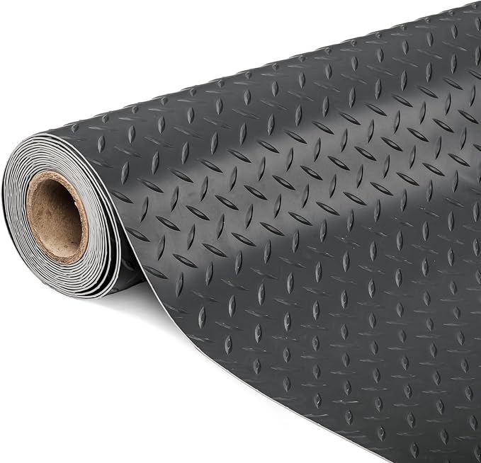 TUFFIOM 4x8 FT Garage Floor Mat, Thickened Diamond Plate PVC Garage Mats by TUFFIOM