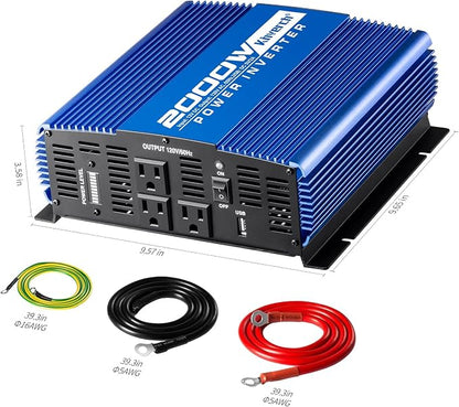 2000W Continuous/ 4000W Peak Power Inverter 3 AC Outlets 12V to 110V Car - Image 2