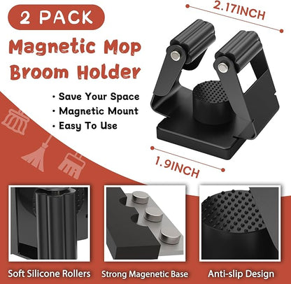 Magnetic Broom Holder, 2 Pack Strong Magnetic Mount Broom and Mop Holder - Image 2