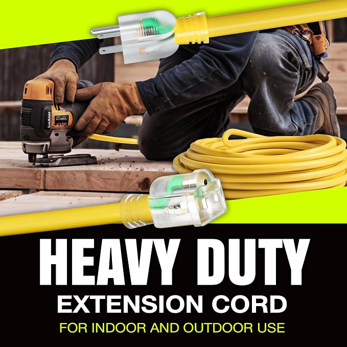 75ft Outdoor/Indoor Extension Cord 14/3 Gauge Heavy Duty 3 Prong SJTW, - Image 7