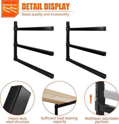 3-Tiered Collapsible Wall Mount Lumber Storage Metal Rack, 3-Level Foldable - Image 3