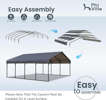 PHI VILLA 2 car Metal Carports 20 x 20 ft Carport - Image 5