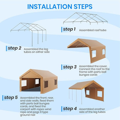 Carport 12x20 FT Heavy Duty, Outdoor Portable Garage - Image 8
