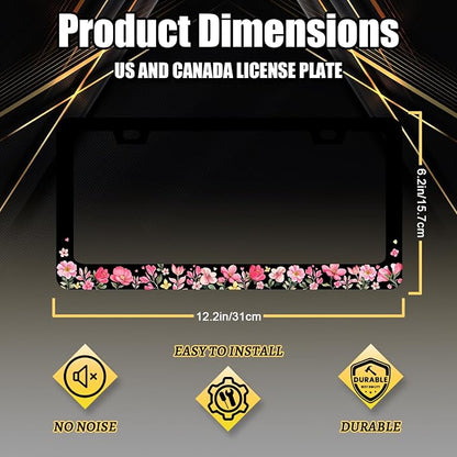 Pink Flowers License Plate Frame Colorful Floral Flower License Plate Stainless - Image 2