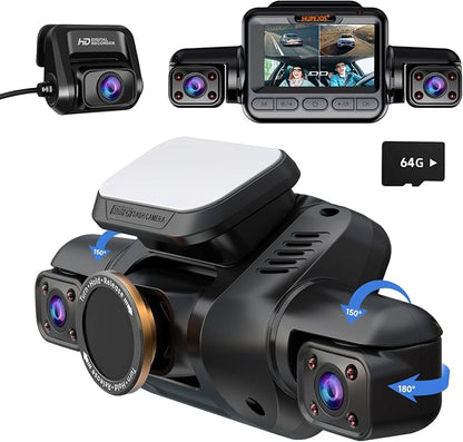 Dash Cam 4 Channel Front and Rear Inside, 360° Car Camera 4K UHD, Dash Camera by HUPEJOS
