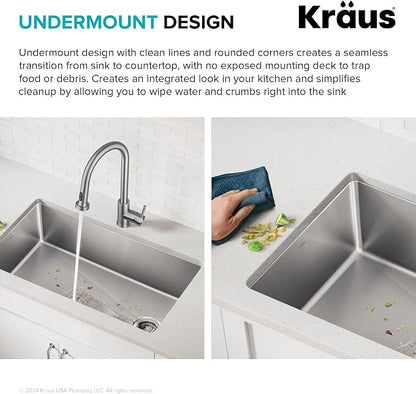 KRAUS Fairlane 33-inch Undermount Single Bowl 18-Gauge Stainless Steel Kitchen - Image 9