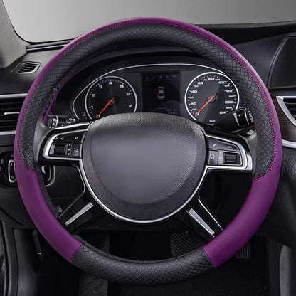 CAR PASS Rhombus Leather Universal Steering Wheel Cover, Fit - Image 2