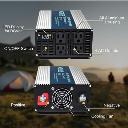 WZRELB 1800W Pure Sine Wave Inverter 12V DC to 110V 120V AC, Car Power Inverter - Image 4