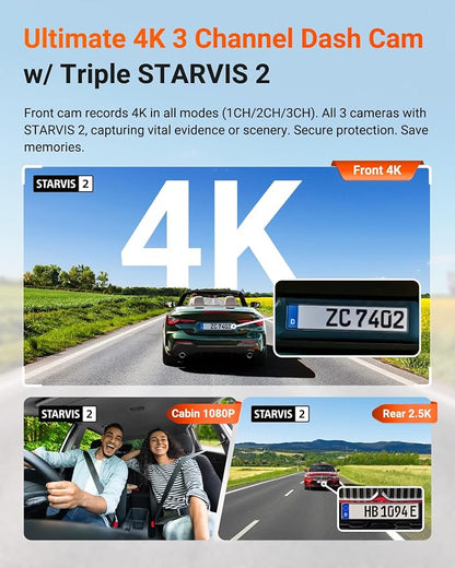 Vantrue N4 Pro S 4K 3 Channel Dash Cam w/Triple STARVIS 2, 4K+1080P+2.5K Front - Image 2