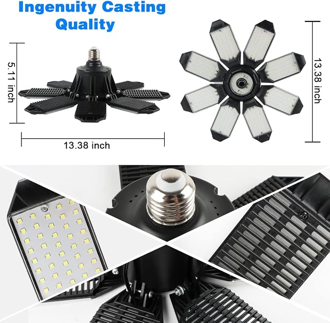 Garage Lights - 40000LM Super Bright Garage Lights Ceiling Led w/ 8 Deformable - Image 7